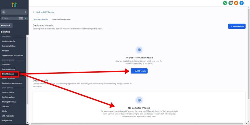 gohighlevel email services add domain