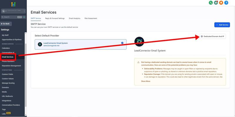 gohighlevel email services dedicated domain